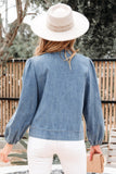 Denim Front Tie Puff Sleeve Top