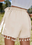 Cream Tassel Trim Wrap Knot Side Bohemian Style Mini Skort