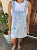 Retro Denim Floral Overall Mini Dress