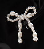 White Pearl Beaded Bowknot Studded Earrings