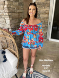 Blue Floral Smocked Blouse