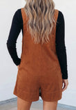 Cinnamon Solid Color Tie V Neck Sleeveless Corduroy Romper