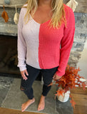 Two Tone Pink V Neck Sweater