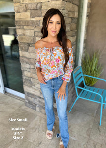 Blue Off The Shoulder Floral Blouse