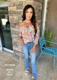 Blue Off The Shoulder Floral Blouse