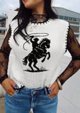 White Contrast Trim Round Neck Rodeo Cowboy Sweater Vest