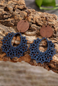 Navy Cutout Wooden Earrings