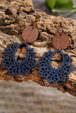 Navy Cutout Wooden Earrings