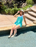 Teal Mineral Wash Spaghetti Straps Pocketed Romper