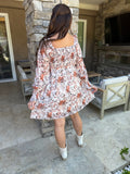 Beige Floral Sweetheart Mini Dress