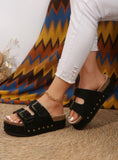 Black Suede Buckle Platform Sandal