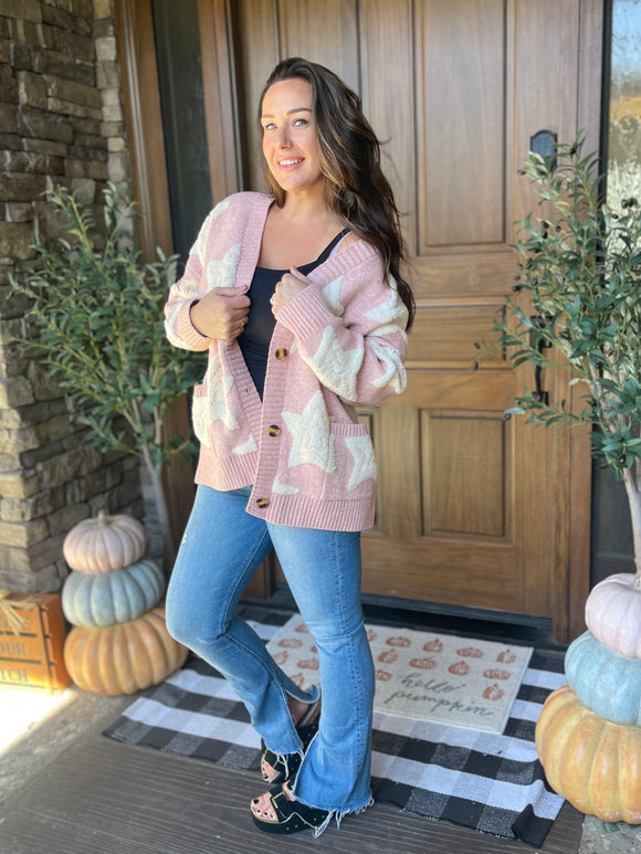 Blush Star Oversized Cardigan