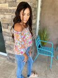 Blue Off The Shoulder Floral Blouse