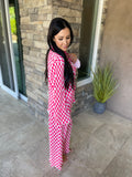 Pink Checkered Buttoned Shirt and High Waist Pants Pajama Set