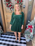 Green Velvet Babydoll Dress