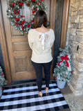 Cream V Neck with Back Tie Sweater