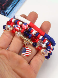 Red White & Blue Beaded Multilayer Bracelets