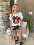 White Halloween Bowknot Pumpkin Graphic Tee