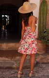 Pink Floral Sleeveless Halter Mini Dress