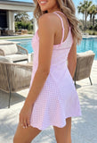 Pink Gingham Plaid Double Layered Cami Mini Dress 3pcs Set