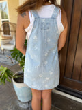 Retro Denim Floral Overall Mini Dress