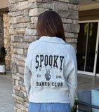 Light Grey SPOOKY BABES CLUB Graphic Half Zipped Cropped Sweatshirt with Pocket