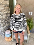 Black Stripe CIAO AMORE Graphic Buttoned Pullover Sweatshirt