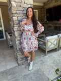Beige Floral Sweetheart Mini Dress