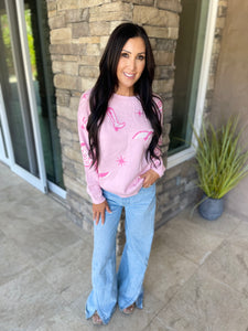 Pink Western Cowboy Boot Sweater