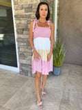 Smocked Pink Colorblock Dress