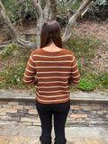 Chestnut Tie Front Striped Knit V Neck Cardigan Sweater