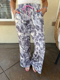 Gray Camo Woodland Print Color Block Detail Drawstring Wide Leg Sweatpants