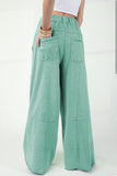 Mint Mineral Wash Exposed Seam Drawstring High Waist Wide Leg Cargo Pants