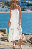 White Tie Spaghetti Straps Floral Lace Overlay Long Dress