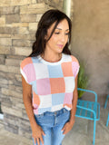 Grapefruit Orange Color Block Cap Sleeve Sweater