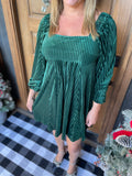 Green Velvet Babydoll Dress