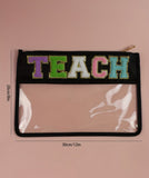 Black TEACH Glitter Chenille Clear Bag