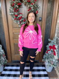 Hot Pink White Bow Sweater