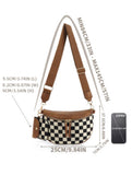 Coffee PU Leather Checkered Knit Patchwork Wallet Attached Shoulder Bag