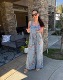 Floral Pleated High Waisted Overalls