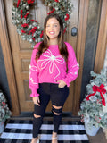 Hot Pink White Bow Sweater