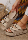 Beige Suede Buckle Platform Sandals