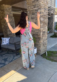 Floral Pleated High Waisted Overalls