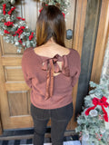 Brown V Neck with Back Tie Sweater