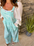 Moonlight Jade Printed Wide Leg Overalls