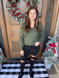 Olive V Neck Back Tie Sweater