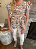 Floral Vintage Ruffle Sleeve Blouse