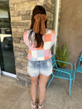 Grapefruit Orange Color Block Cap Sleeve Sweater