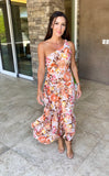 Orange Floral One Shoulder Dress