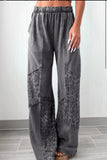 Dark Grey Mineral Wash Leopard Patchwork Loose Pants